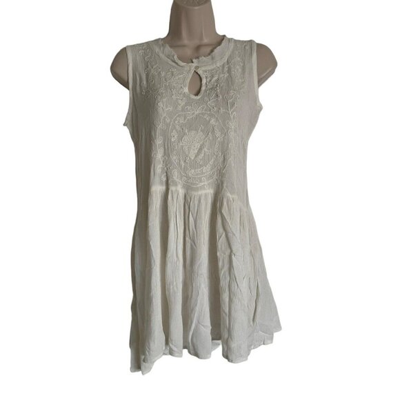 Anthropologie RAGA Women's Sz XS White EMBROIDERED PEARL Baby Doll Midi Dress - Picture 1 of 10